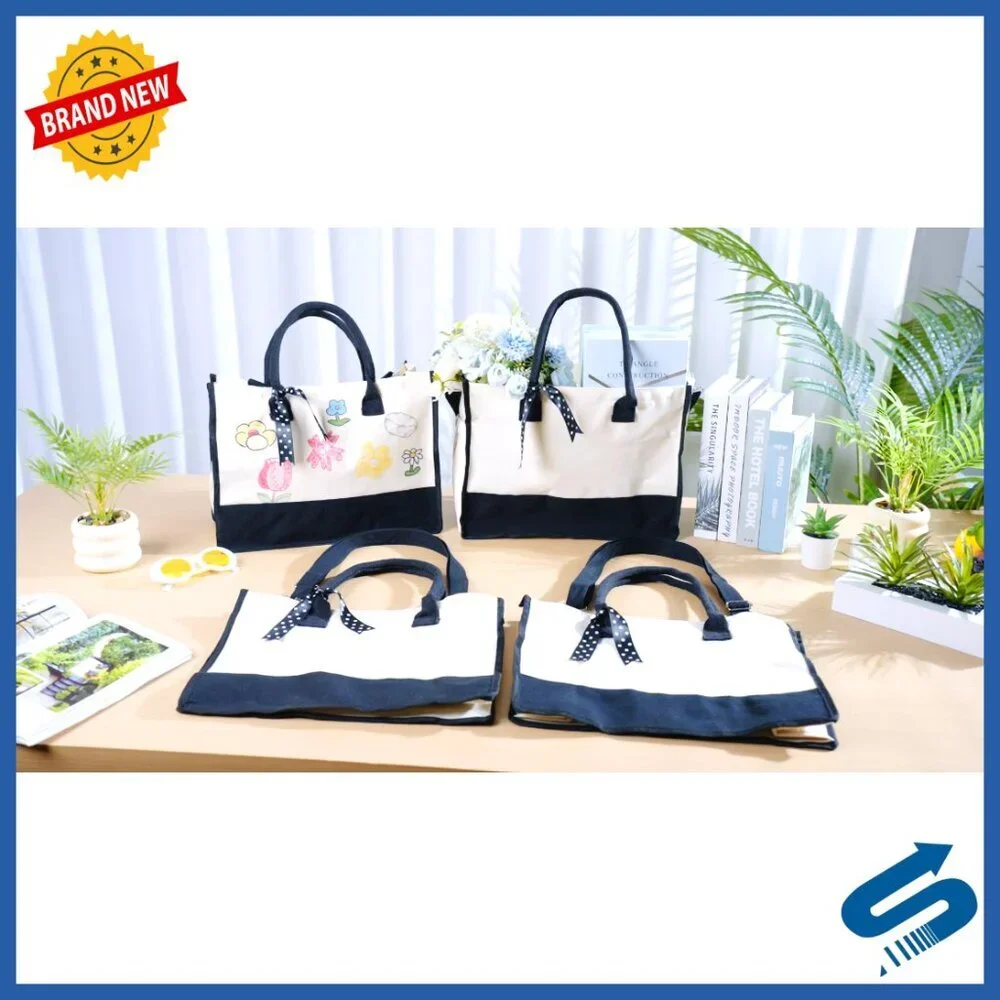 Canvas Tote Bags Set Zipper Closure Adjustable Strap Reusable Grocery Storage